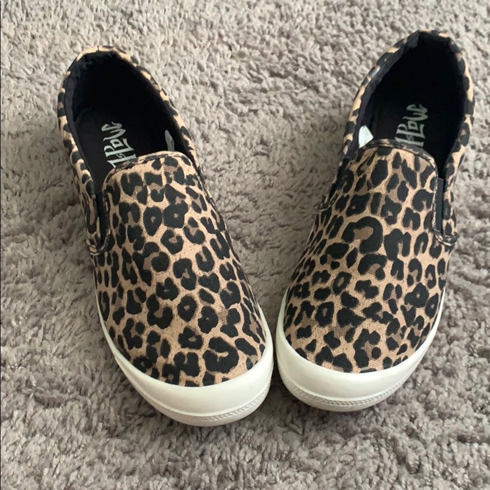 Leopard print slip on canvas sneakers